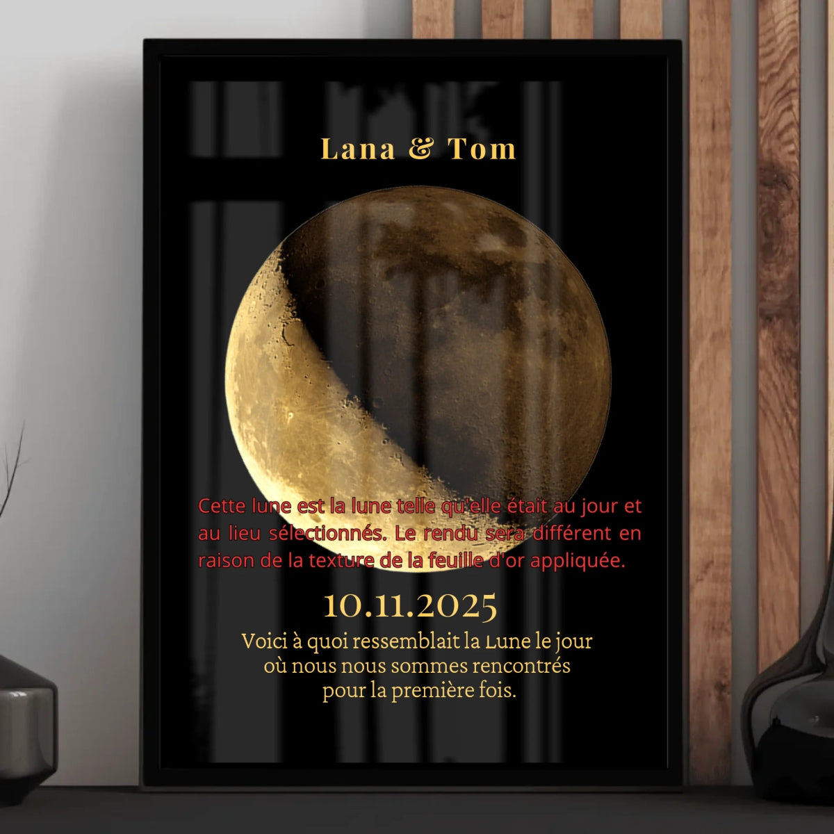 Affiche Lune Réaliste Dorée Personnalisée - Clair de Lune Studio