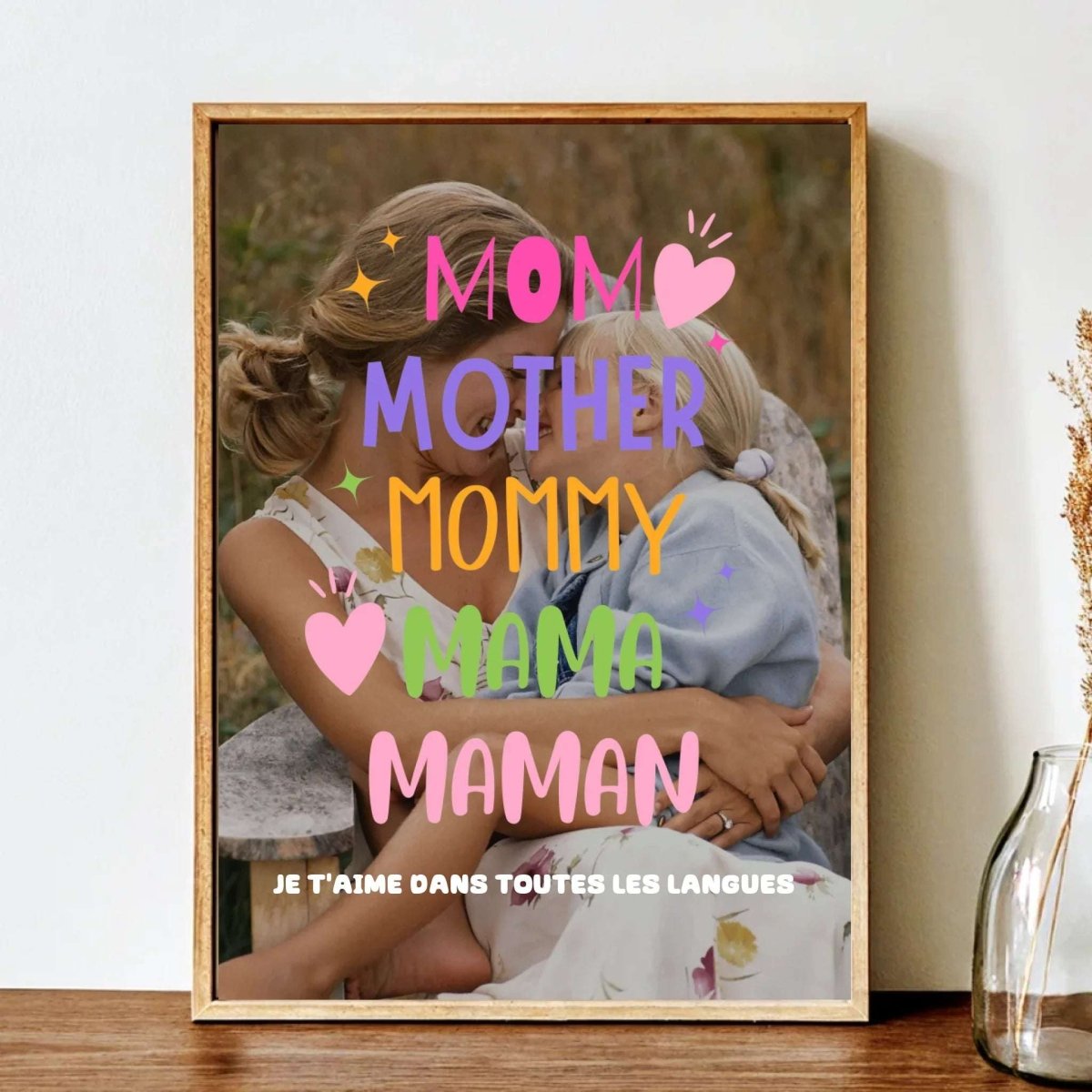Cadre Photo Personnalisé "Maman" multilingue – Cadeau Émotionnel Unique pour Mère - Clair de Lune Studio