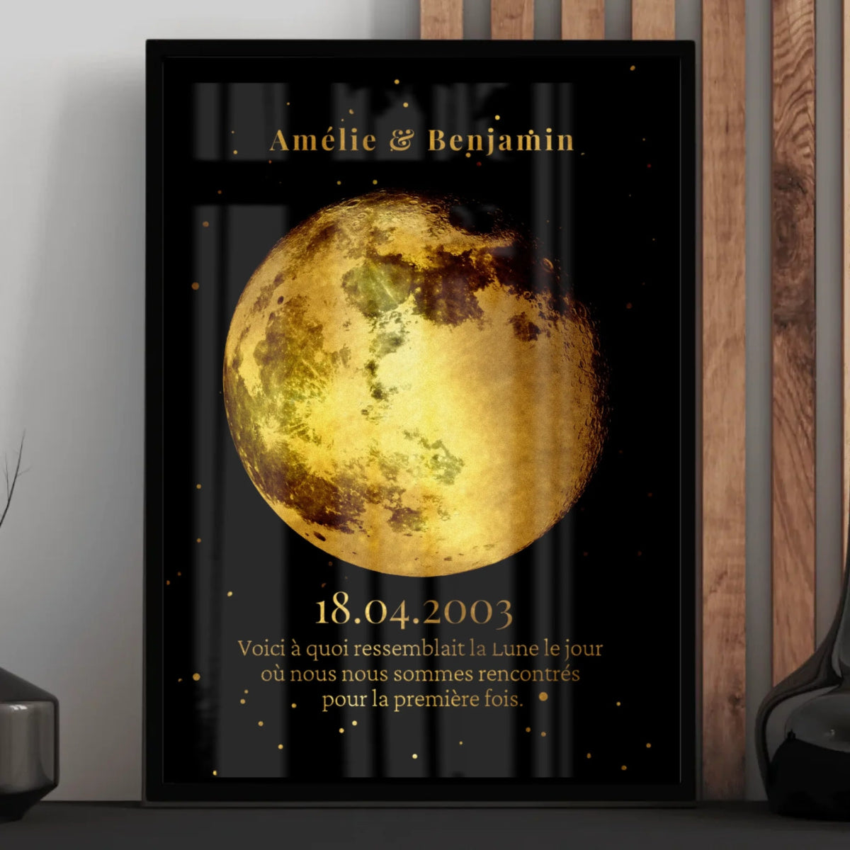 Affiche Lune Réaliste Dorée Personnalisée - Clair de Lune Studio
