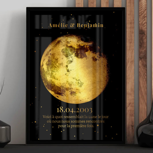Affiche Lune Réaliste Dorée Personnalisée - Clair de Lune Studio