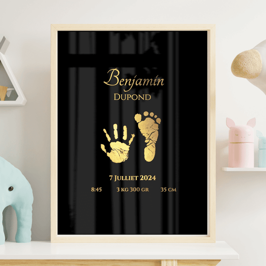 Affiche Personnalisée Empreintes Bébé – Effet Or/Argent
